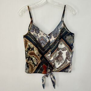 H&M Womens US Size 4 Paisley Scarf Print Tie Front Crop Top Boho Cami Tank Y2K